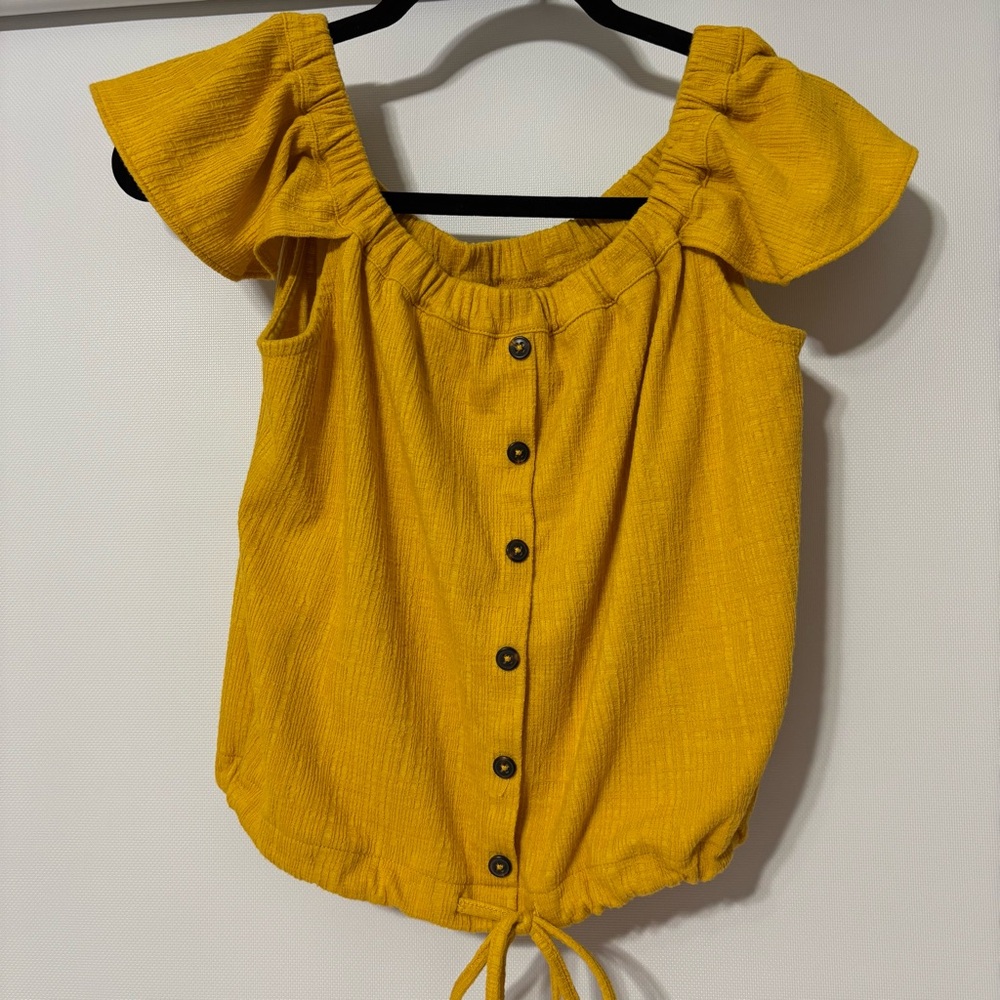 Madewell Mustard Off-Shoulder Button-Down Blouse
